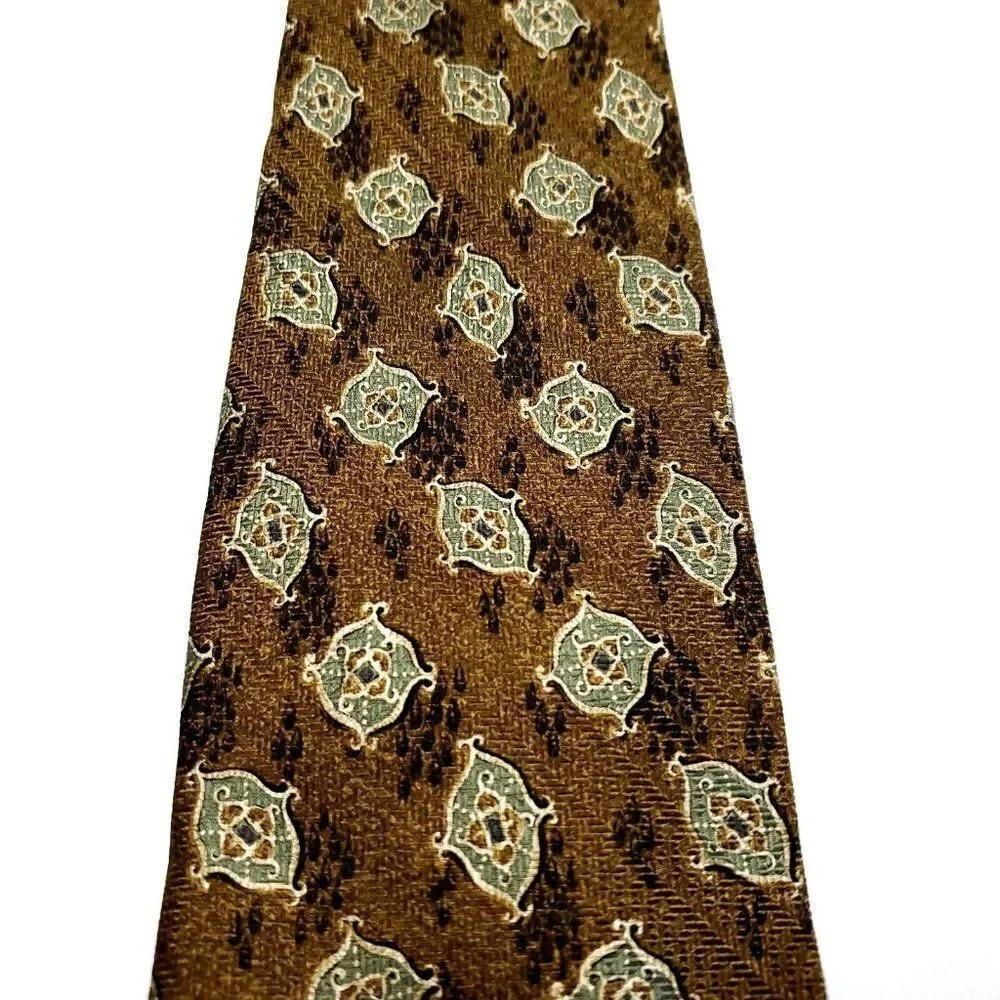 Joseph Abboud Silk Tie‎ Textured Brown Geometric
